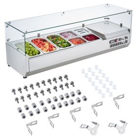 Refrigerated Condiment Prep Station, 140 W Countertop Refrigerated Condiment Station, with 3 1/3 Pans & 4 1/6 Pans, 304 Stainless Body and PC Lid
