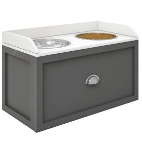 Pet Feeding Station Pet Dish Bowl Set with Storage, 2 Elevated Dog Bowls for Large Sized Dogs, Gray (Option: Gray-690x385x180 mm)